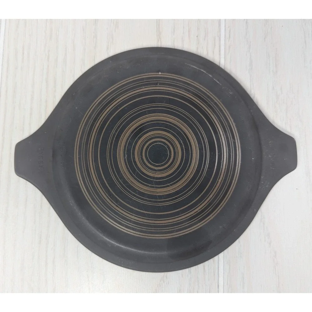 Pyrex Terra Black brown circles vintage 20-c 22 replacement lid 1 Qt tab handles